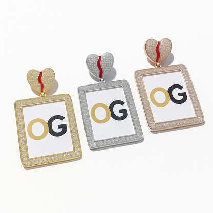 Custom Iced Out Broken Heart Rectangle Photo Pendant