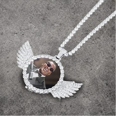 CUSTOM ANGEL WINGS PHOTO PENDANT + CHAIN