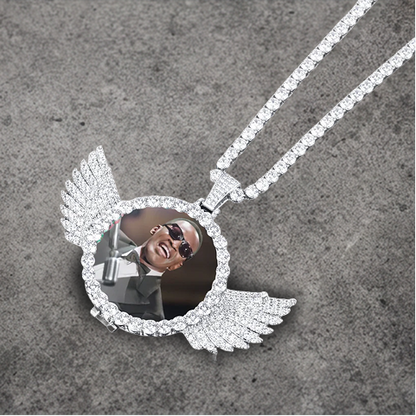 CUSTOM ANGEL WINGS PHOTO PENDANT + CHAIN