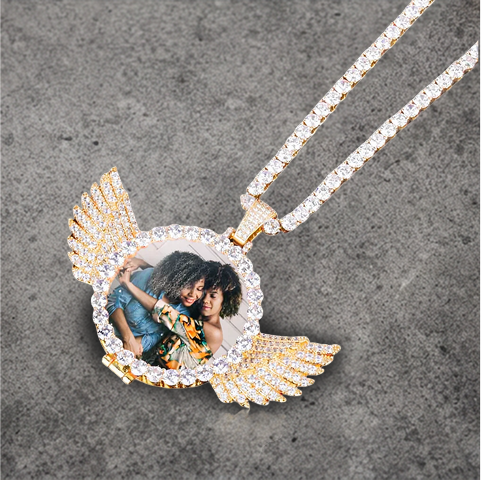 CUSTOM ANGEL WINGS PHOTO PENDANT + CHAIN