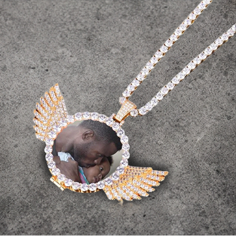 CUSTOM ANGEL WINGS PHOTO PENDANT + CHAIN