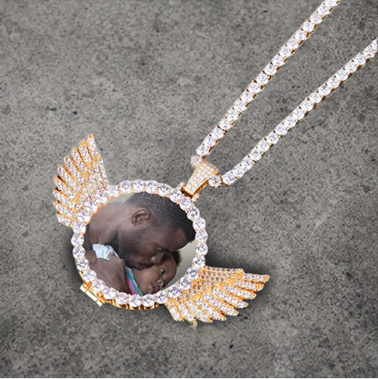 CUSTOM ANGEL WINGS PHOTO PENDANT + CHAIN