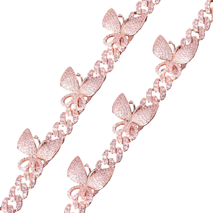 Butterfly Glamour Rose Gold Cuban Link Bracelet