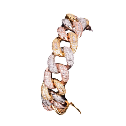 Iced Out Tri-Tone Baguette Miami Cuban Link Bracelet // 22MM