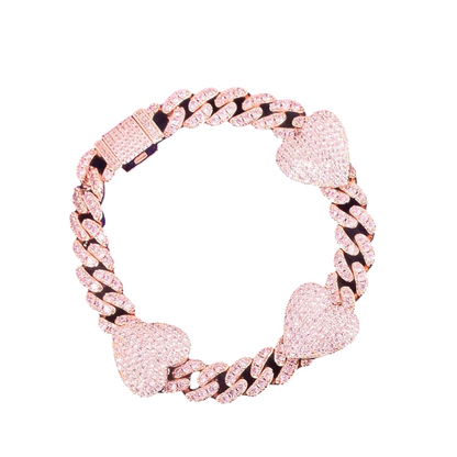 Iced Out Heart & Cuban Link Bracelet // 10MM