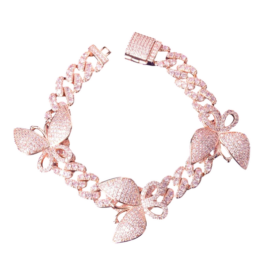 Butterfly Glamour Rose Gold Cuban Link Bracelet