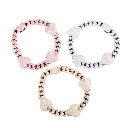 Iced Out Heart & Cuban Link Bracelet // 10MM
