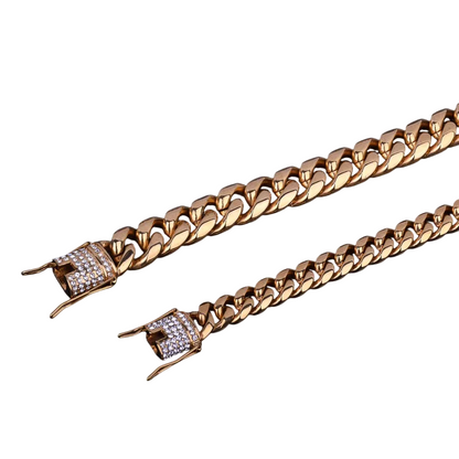 Iced Out Clasp Cuban Chain & Bracelet Set // 14MM