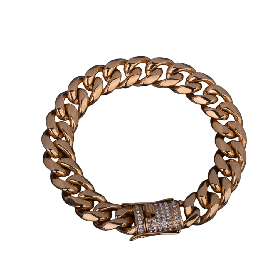 Iced Out Clasp Cuban Chain & Bracelet Set // 14MM