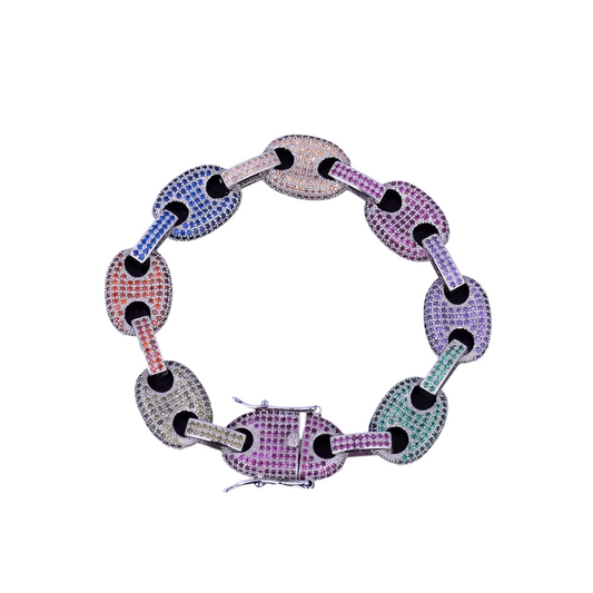 Iced Out Rainbow Gems Cuban Link Bracelet // 14MM