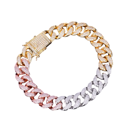 Iced Out Tri-Tone Fusion Miami Cuban Link Bracelet // 14mm