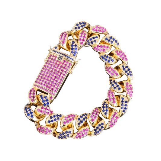 Colorful Gemstone Cuban Link Bracelet // 20MM