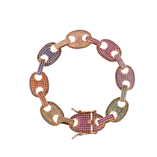 Iced Out Rainbow Gems Cuban Link Bracelet // 14MM