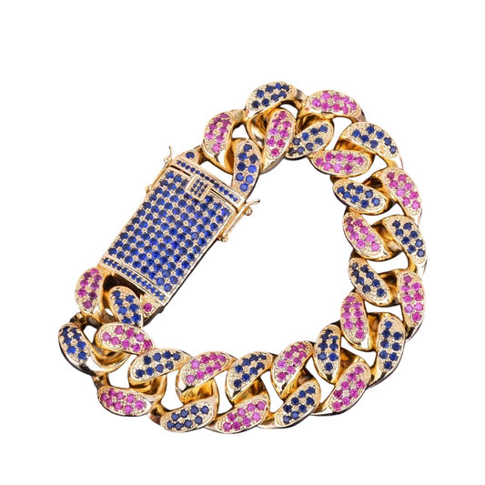 Colorful Gemstone Cuban Link Bracelet // 20MM