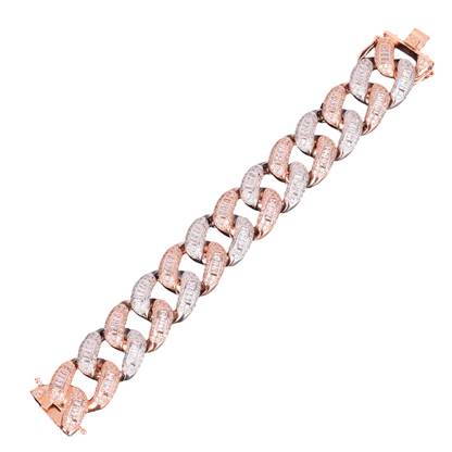 Iced Out Rose & White Gold Fusion Baguette Miami Cuban Link Bracelet // 22MM
