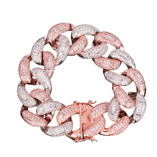 Iced Out Rose & White Gold Fusion Baguette Miami Cuban Link Bracelet // 22MM