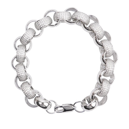 Iced Out Alternating Textured Cuban Link Bracelet // 12MM