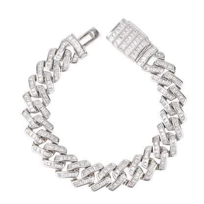 Iced Out Baguette Row Cuban Link Bracelet // 11MM