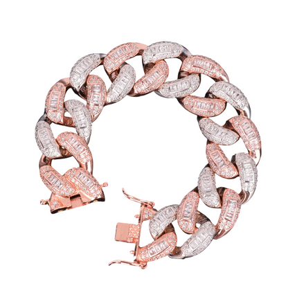 Iced Out Rose & White Gold Fusion Baguette Miami Cuban Link Bracelet // 22MM