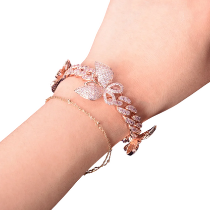 Butterfly Glamour Rose Gold Cuban Link Bracelet