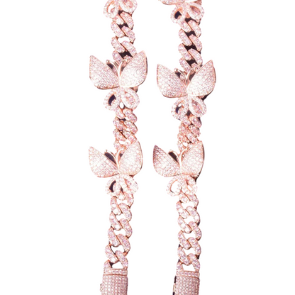Butterfly Glamour Rose Gold Cuban Link Bracelet