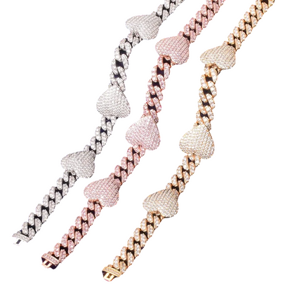 Iced Out Heart & Cuban Link Bracelet // 10MM