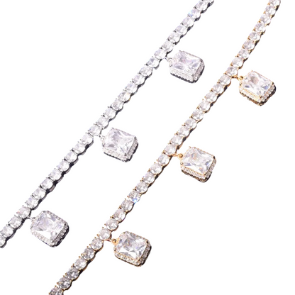 Rectangular Crystal Charms Adjustable Tennis Bracelet // 4MM