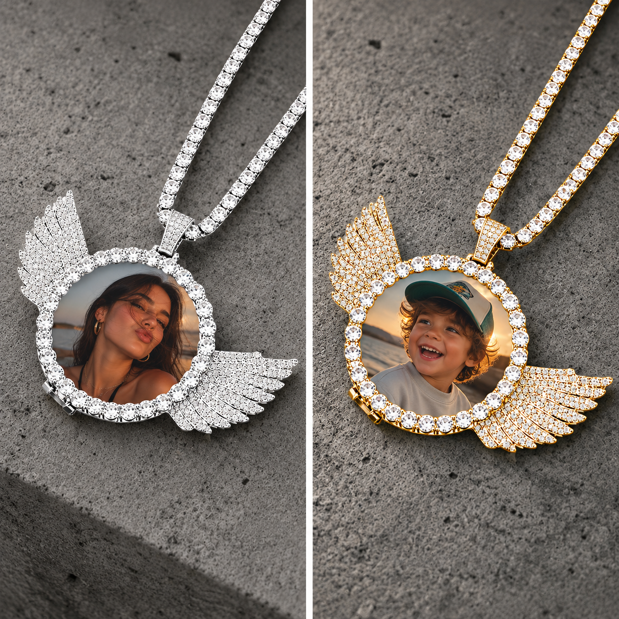 CUSTOM ANGEL WINGS PHOTO PENDANT MEDALLION + CHAIN