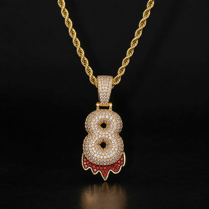 Custom Classic Bubble Number Red Drip Pendant