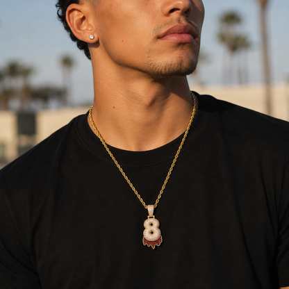 Custom Classic Bubble Number Red Drip Pendant