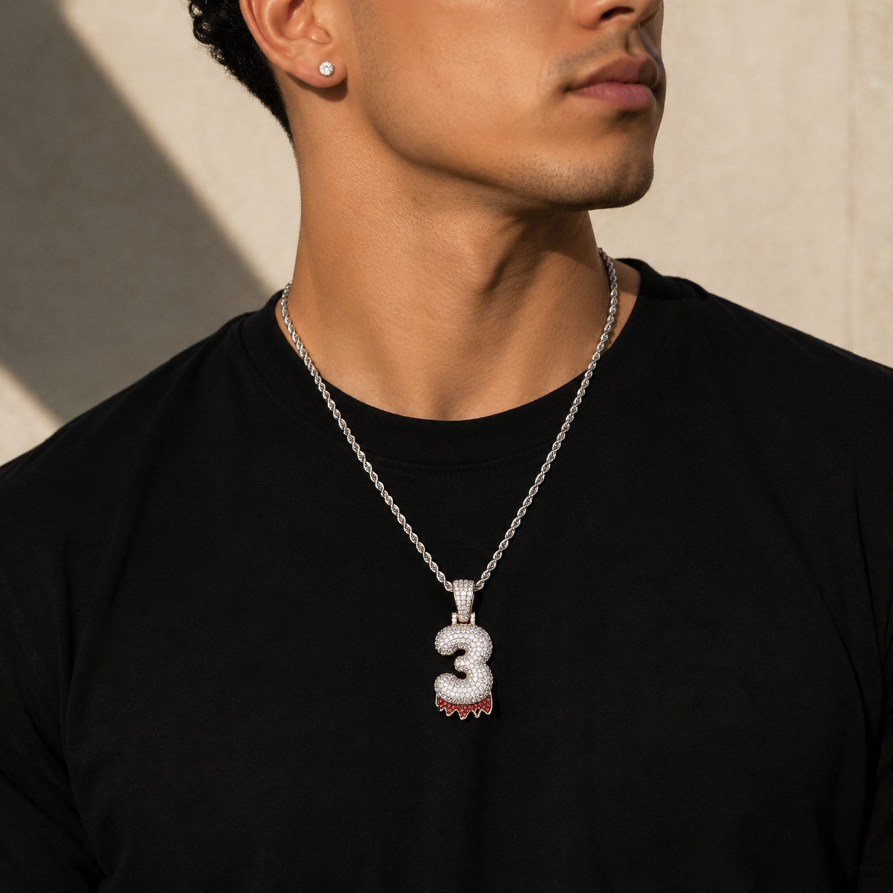 Custom Classic Bubble Number Red Drip Pendant