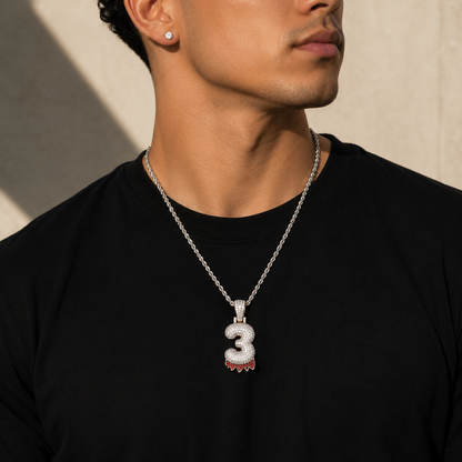 Custom Classic Bubble Number Red Drip Pendant