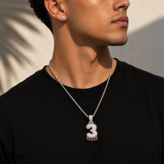 Custom Classic Bubble Number Red Drip Pendant