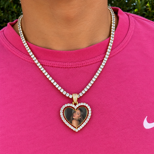 CUSTOM DOUBLE-SIDED ROTATING HEART PHOTO PENDANT + CHAIN