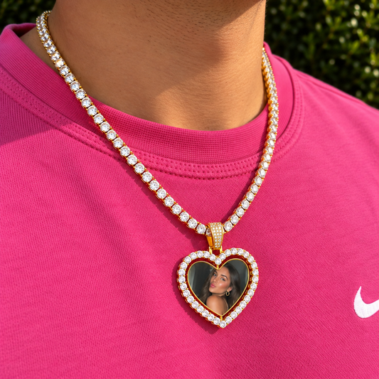 CUSTOM DOUBLE-SIDED ROTATING HEART PHOTO PENDANT + CHAIN