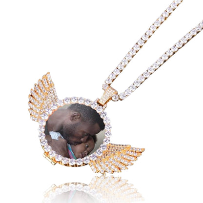 CUSTOM ANGEL WINGS PHOTO PENDANT + CHAIN