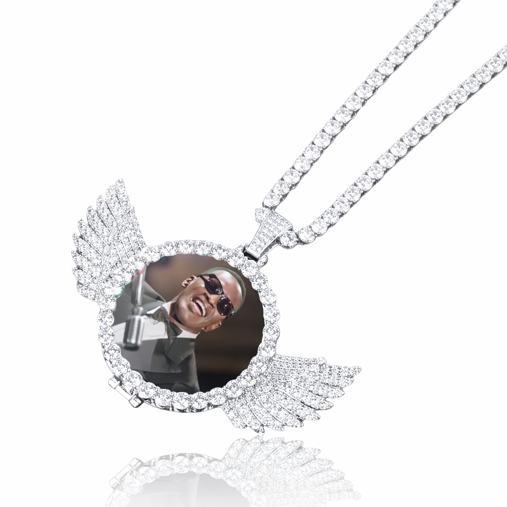 CUSTOM ANGEL WINGS PHOTO PENDANT + CHAIN