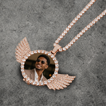 CUSTOM ANGEL WINGS PHOTO PENDANT + CHAIN