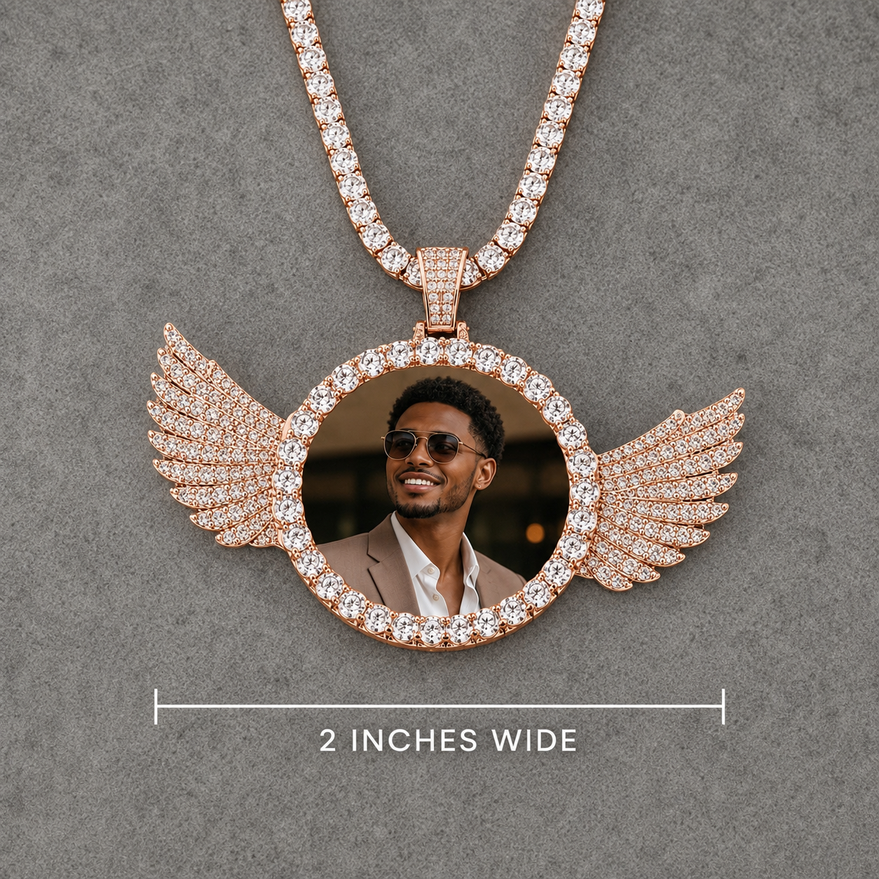 CUSTOM ANGEL WINGS PHOTO PENDANT MEDALLION + CHAIN