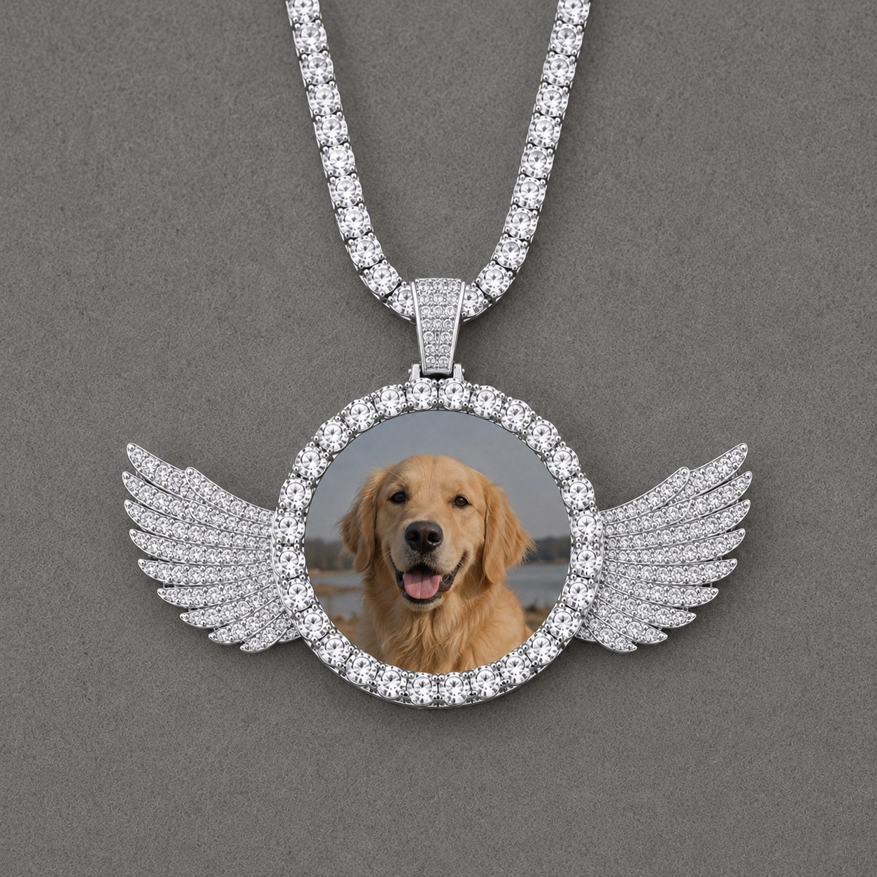 CUSTOM ANGEL WINGS PHOTO PENDANT MEDALLION + CHAIN