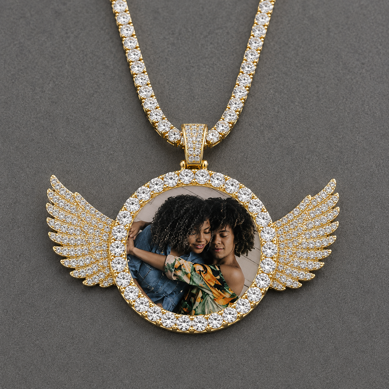 CUSTOM ANGEL WINGS PHOTO PENDANT MEDALLION + CHAIN