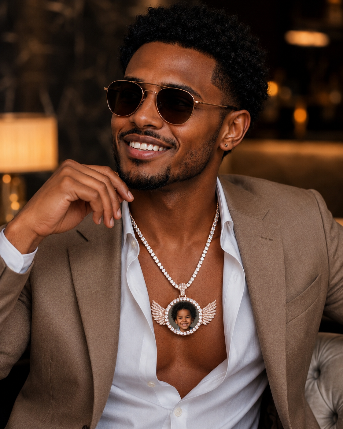 CUSTOM ANGEL WINGS PHOTO PENDANT MEDALLION + CHAIN