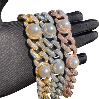 Iced Out Luxury Fusion Pearl & CZ Cuban Link Bracelet