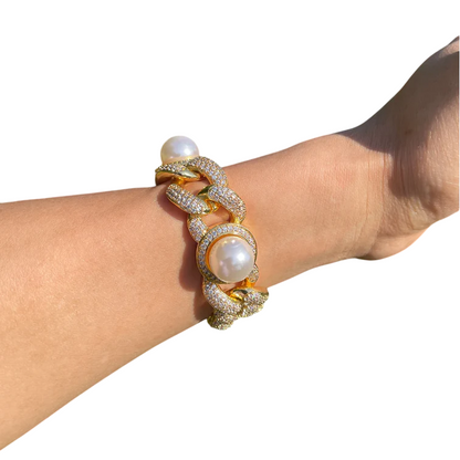 Iced Out Luxury Fusion Pearl & CZ Cuban Link Bracelet