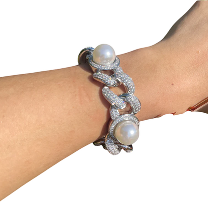 Iced Out Luxury Fusion Pearl & CZ Cuban Link Bracelet