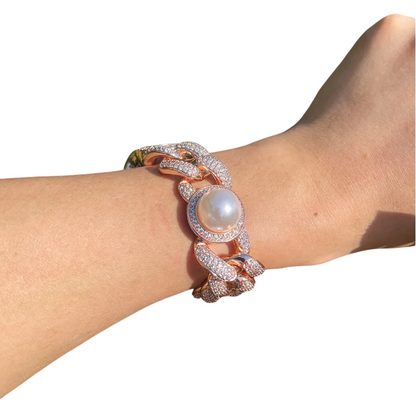 Iced Out Luxury Fusion Pearl & CZ Cuban Link Bracelet