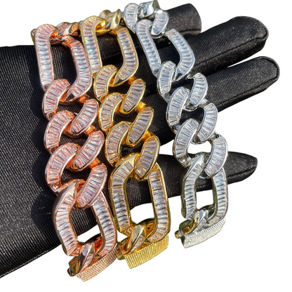 Iced Out Baguette Figaro Cuban Link Bracelet