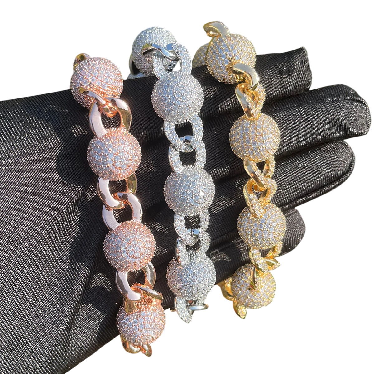 Iced Out Globe Spheres Cuban Link Bracelet // 15MM