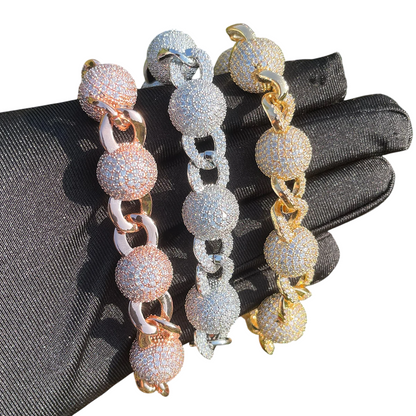 Iced Out Globe Spheres Cuban Link Bracelet // 15MM