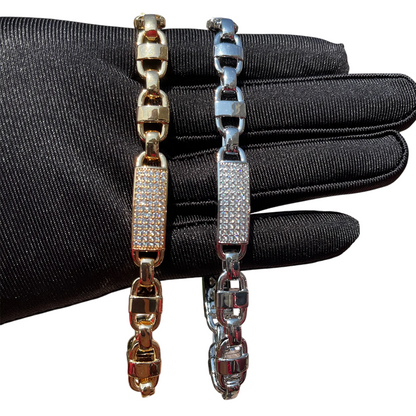 Coffee Bean & Tile Pattern Gemstone Cuban Link Bracelet